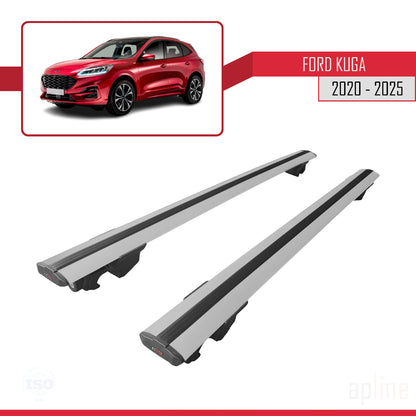 Kompatibel mit Ford Kuga 3 (CX482) 2020-2025 HOOK Model Relingträger Dachträger Auto Gepäckträger Grau Aluminium 2 Stangen