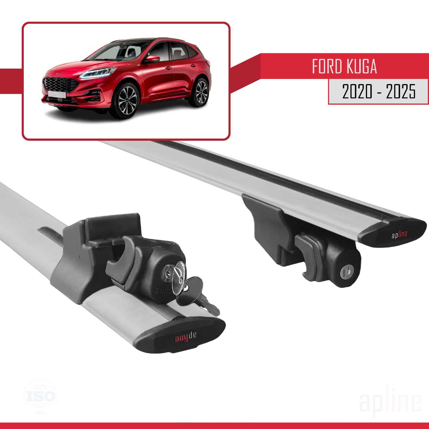Kompatibel mit Ford Kuga 3 (CX482) 2020-2025 HOOK Model Relingträger Dachträger Auto Gepäckträger Grau Aluminium 2 Stangen