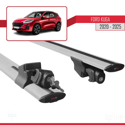Kompatibel mit Ford Kuga 3 (CX482) 2020-2025 HOOK Model Relingträger Dachträger Auto Gepäckträger Grau Aluminium 2 Stangen