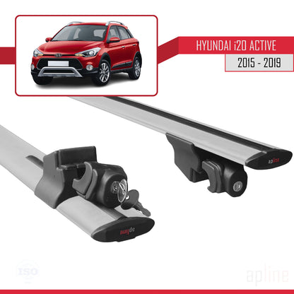 Compatible avec Hyundai i20 II Active 2015-2019 HOOK Model Barres de Toit Railing Porte-Bagages de Voiture Gris Aluminium 2 Barres
