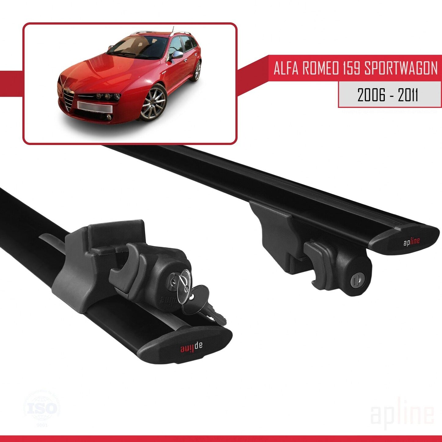 Kompatibel mit Alfa Romeo 159 (T939) Kombi 2006-2011 HOOK Modell Dachgepäckträger, schwarzes Aluminium, 2 Stangen