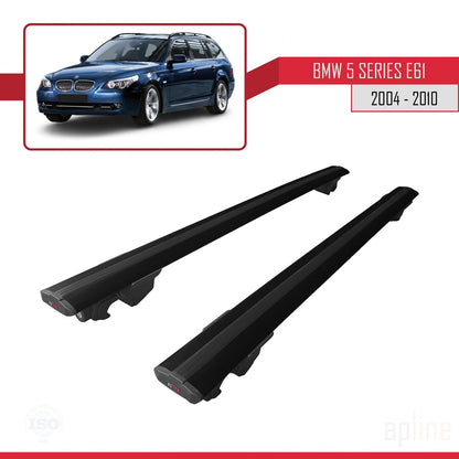 Kompatibel mit BMW 5er Serie (E61) Touring 2004-2010 HOOK Model Relingträger Dachträger Auto Gepäckträger Schwarz Aluminium 2 Stangen