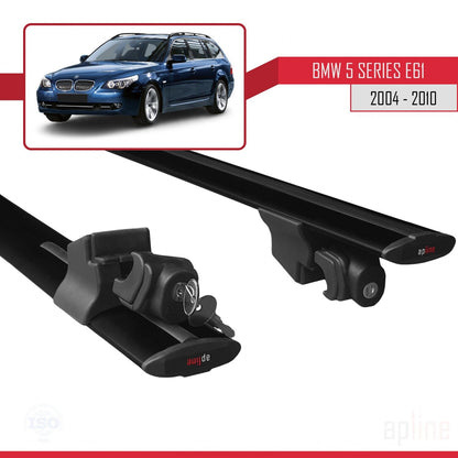 Kompatibel mit BMW 5er Serie (E61) Touring 2004-2010 HOOK Model Relingträger Dachträger Auto Gepäckträger Schwarz Aluminium 2 Stangen
