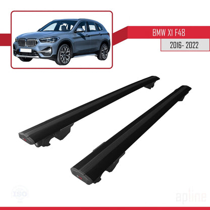 Kompatibel mit BMW X1 (F48) 2016-2022 HOOK Modell Dachgepäckträger, schwarzes Aluminium, 2 Stangen