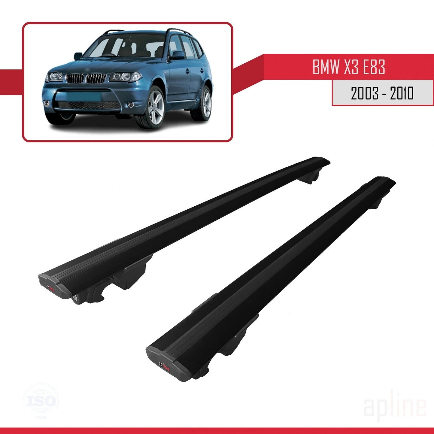 Kompatibel mit BMW X3 (E83) 2003-2010 HOOK Modell Dachgepäckträger Gepäckträger Schwarz Aluminium 2 Stangen