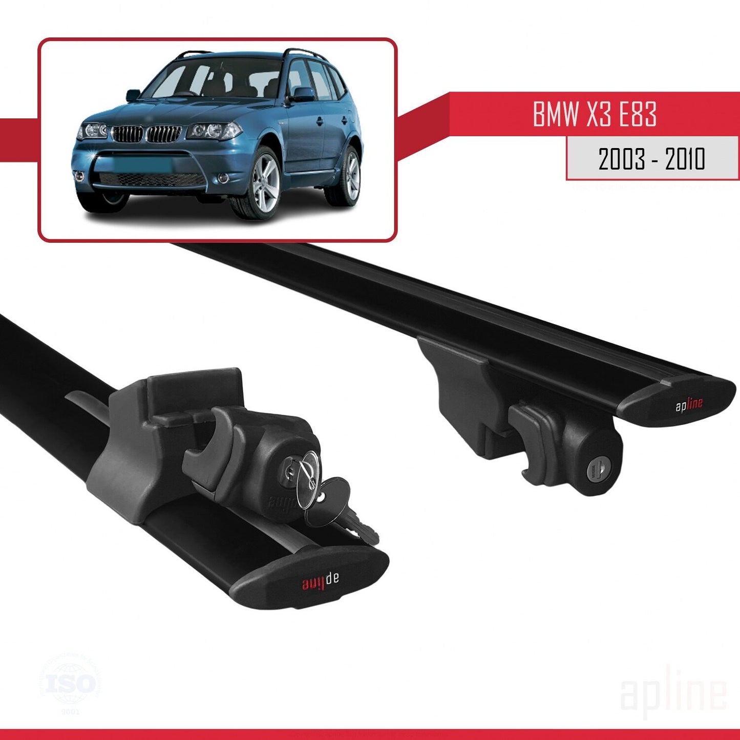 Kompatibel mit BMW X3 (E83) 2003-2010 HOOK Modell Dachgepäckträger Gepäckträger Schwarz Aluminium 2 Stangen