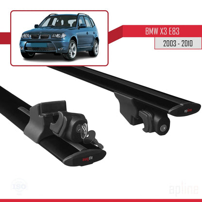 Kompatibel mit BMW X3 (E83) 2003-2010 HOOK Modell Dachgepäckträger Gepäckträger Schwarz Aluminium 2 Stangen