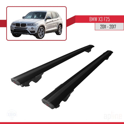 Kompatibel mit BMW X3 (F25) 2011-2017 HOOK Modell Dachgepäckträger, schwarzes Aluminium, 2 Stangen