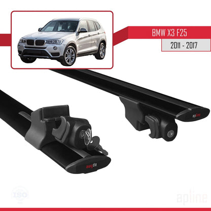 Kompatibel mit BMW X3 (F25) 2011-2017 HOOK Modell Dachgepäckträger, schwarzes Aluminium, 2 Stangen