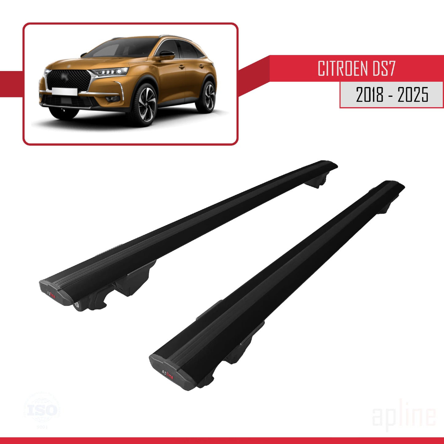 Kompatibel mit Citroen/DS 7 Crossback 2018-2025 HOOK Modell Dachgepäckträger Reling Auto Gepäckträger Schwarzes Aluminium 2 Stangen