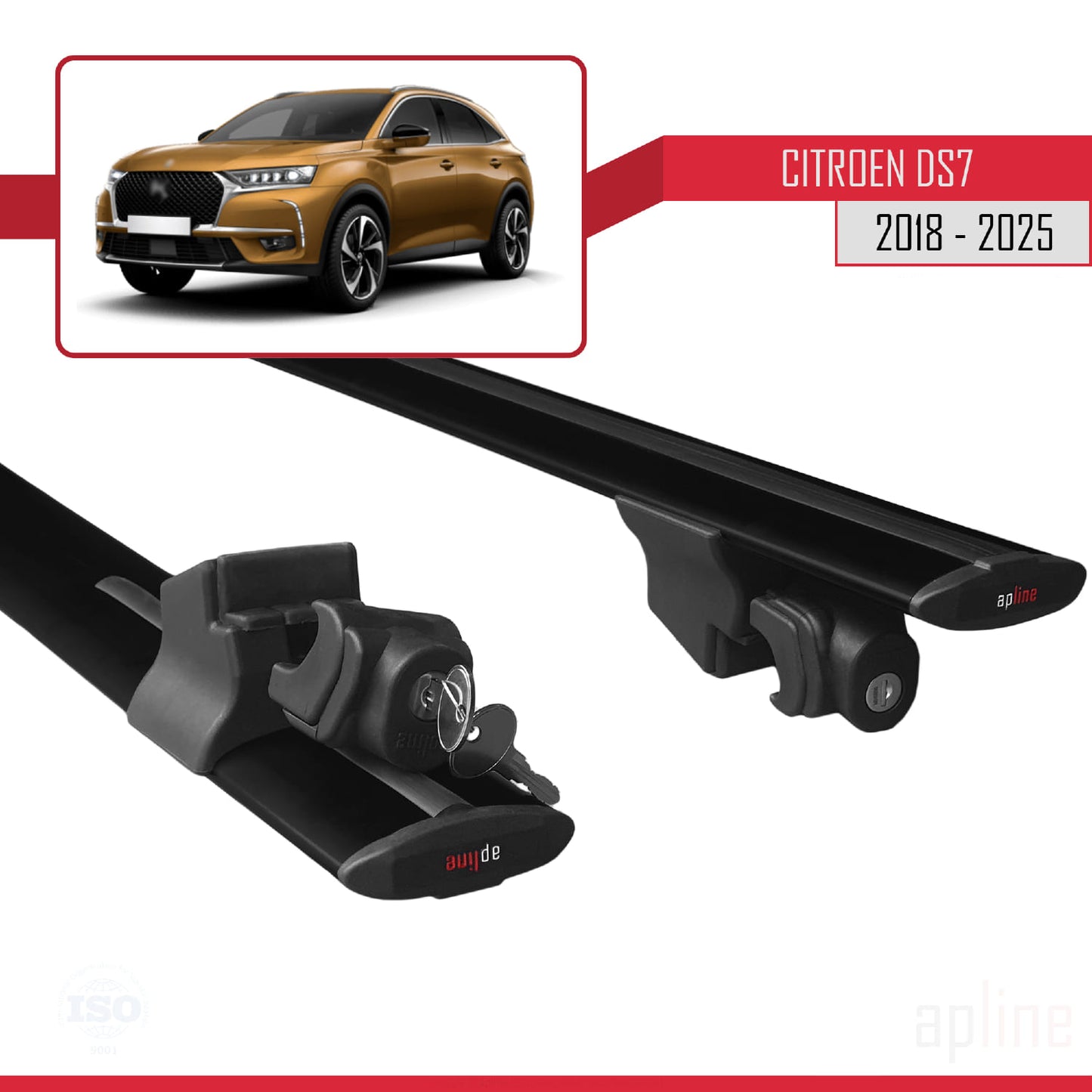 Kompatibel mit Citroen/DS 7 Crossback 2018-2025 HOOK Modell Dachgepäckträger Reling Auto Gepäckträger Schwarzes Aluminium 2 Stangen