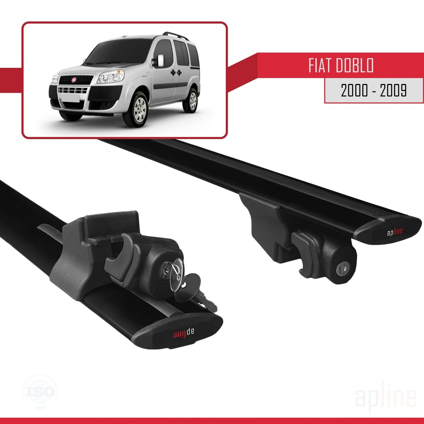 Compatible with Fiat Doblo 2000-2009 HOOK Model Car Roof Rack Cross Bar Black Aluminium 2 Bars