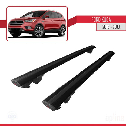 Kompatibel mit Ford Kuga 2 (C520) Post-Facelift 2016-2019 HOOK Model Relingträger Dachträger Auto Gepäckträger Schwarz Aluminium 2 Stangen