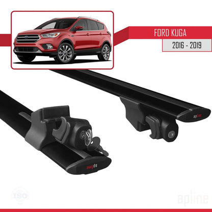 Kompatibel mit Ford Kuga 2 (C520) Post-Facelift 2016-2019 HOOK Model Relingträger Dachträger Auto Gepäckträger Schwarz Aluminium 2 Stangen