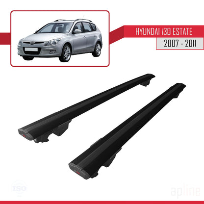 Kompatibel mit Hyundai i30 (FD) Combi 2007-2011 HOOK Model Relingträger Dachträger Auto Gepäckträger Schwarz Aluminium 2 Stangen