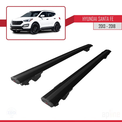 Compatible avec Hyundai Santa Fe 3 (DM) 2013-2018 HOOK Model Barres de Toit Railing Porte-Bagages de Voiture Noir Aluminium 2 Barres