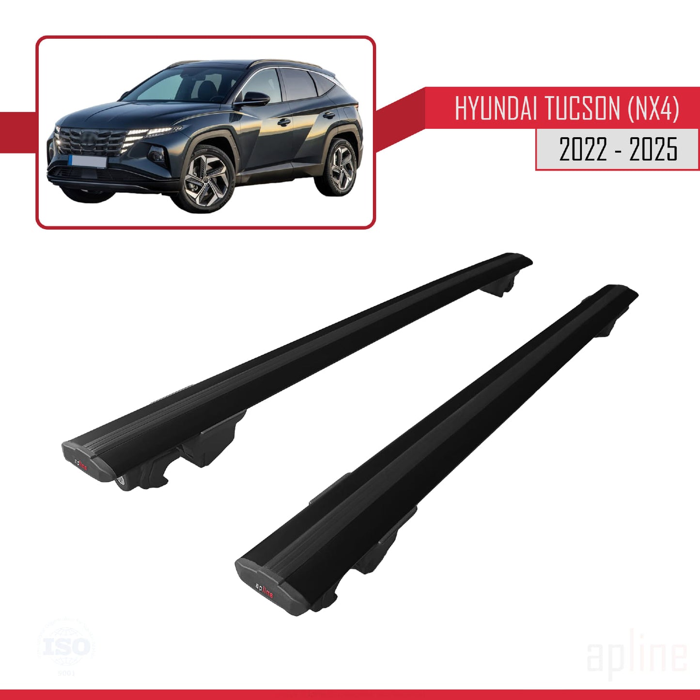 Kompatibel mit Hyundai Tucson 4 (NX4) 2022-2025 HOOK Model Relingträger Dachträger Auto Gepäckträger Schwarz Aluminium 2 Stangen