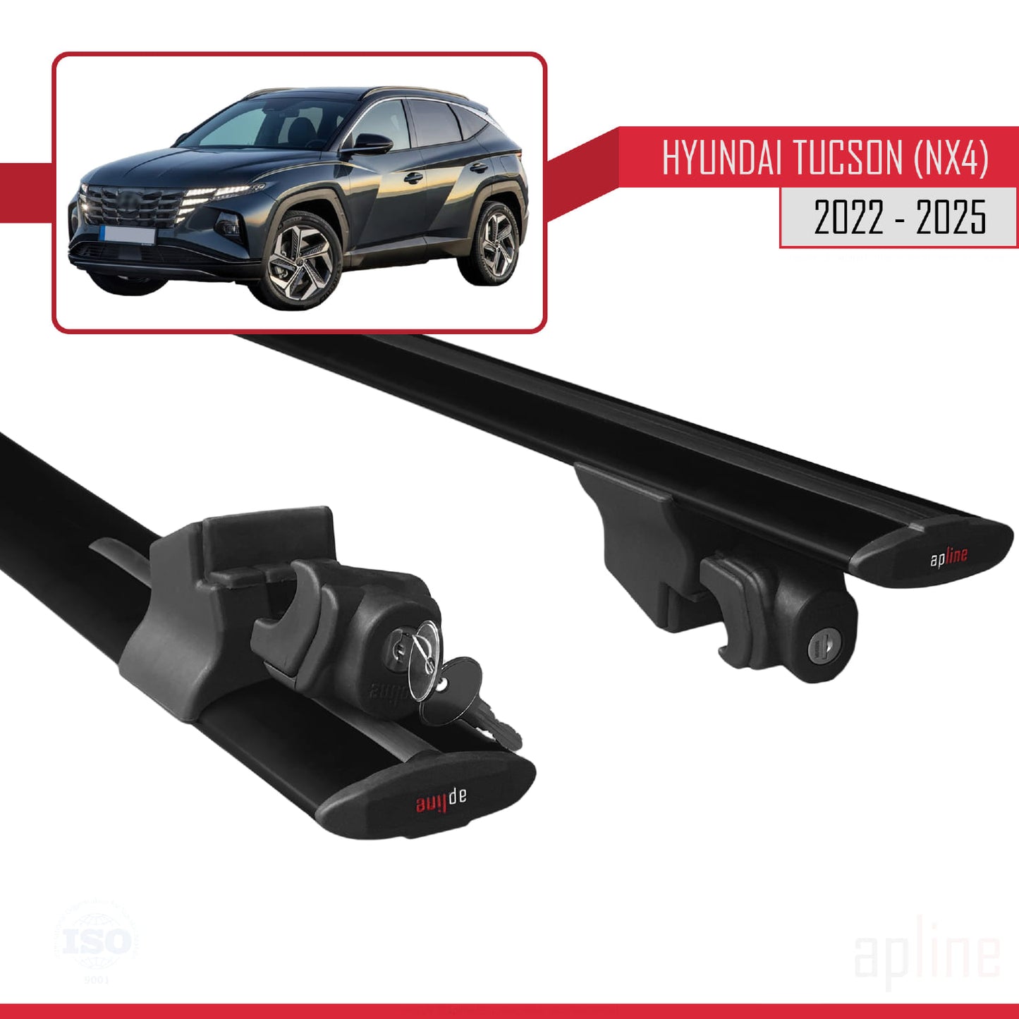 Kompatibel mit Hyundai Tucson 4 (NX4) 2022-2025 HOOK Model Relingträger Dachträger Auto Gepäckträger Schwarz Aluminium 2 Stangen
