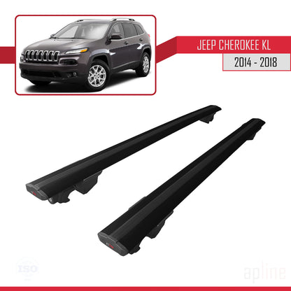 Kompatibel mit Jeep Cherokee 5 (KL) Pre-Facelift 2014-2018 HOOK Model Relingträger Dachträger Auto Gepäckträger Schwarz Aluminium 2 Stangen