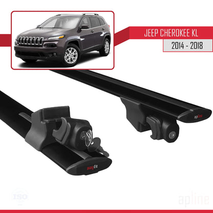 Kompatibel mit Jeep Cherokee 5 (KL) Pre-Facelift 2014-2018 HOOK Model Relingträger Dachträger Auto Gepäckträger Schwarz Aluminium 2 Stangen