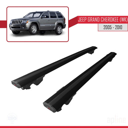 Kompatibel mit Jeep Grand Cherokee 3 (WK) 2005-2010 HOOK Model Relingträger Dachträger Auto Gepäckträger Schwarz Aluminium 2 Stangen
