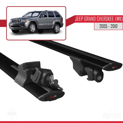Kompatibel mit Jeep Grand Cherokee 3 (WK) 2005-2010 HOOK Model Relingträger Dachträger Auto Gepäckträger Schwarz Aluminium 2 Stangen