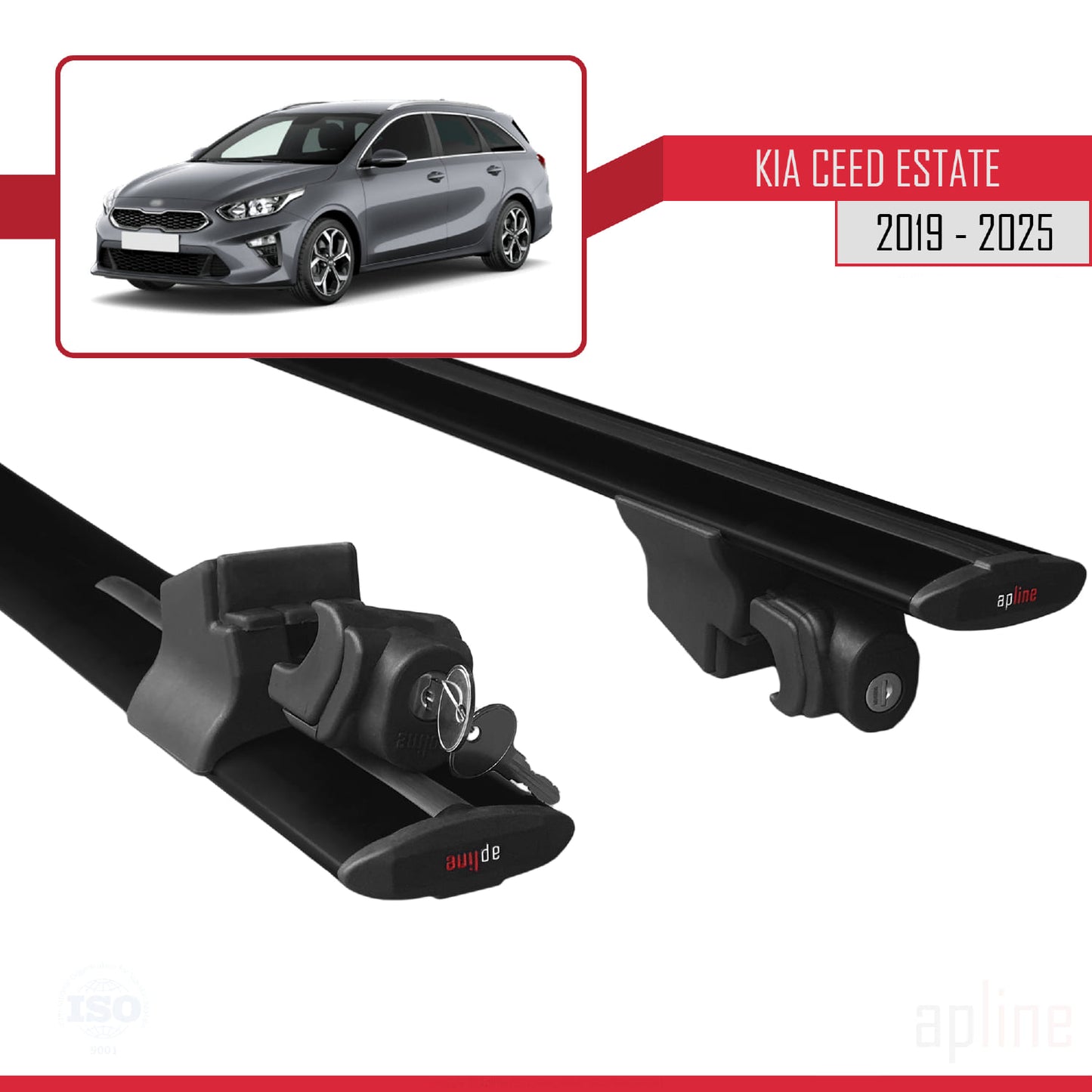 Kompatibel mit Kia Ceed 3 (CD) Combi 2019-2025 HOOK Model Relingträger Dachträger Auto Gepäckträger Schwarz Aluminium 2 Stangen