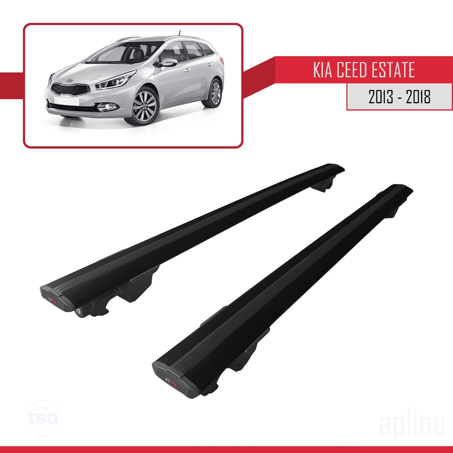 Kompatibel mit Kia Ceed 2 (JD) Combi 2013-2018 HOOK Model Relingträger Dachträger Auto Gepäckträger Schwarz Aluminium 2 Stangen