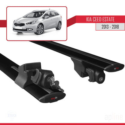 Kompatibel mit Kia Ceed 2 (JD) Combi 2013-2018 HOOK Model Relingträger Dachträger Auto Gepäckträger Schwarz Aluminium 2 Stangen