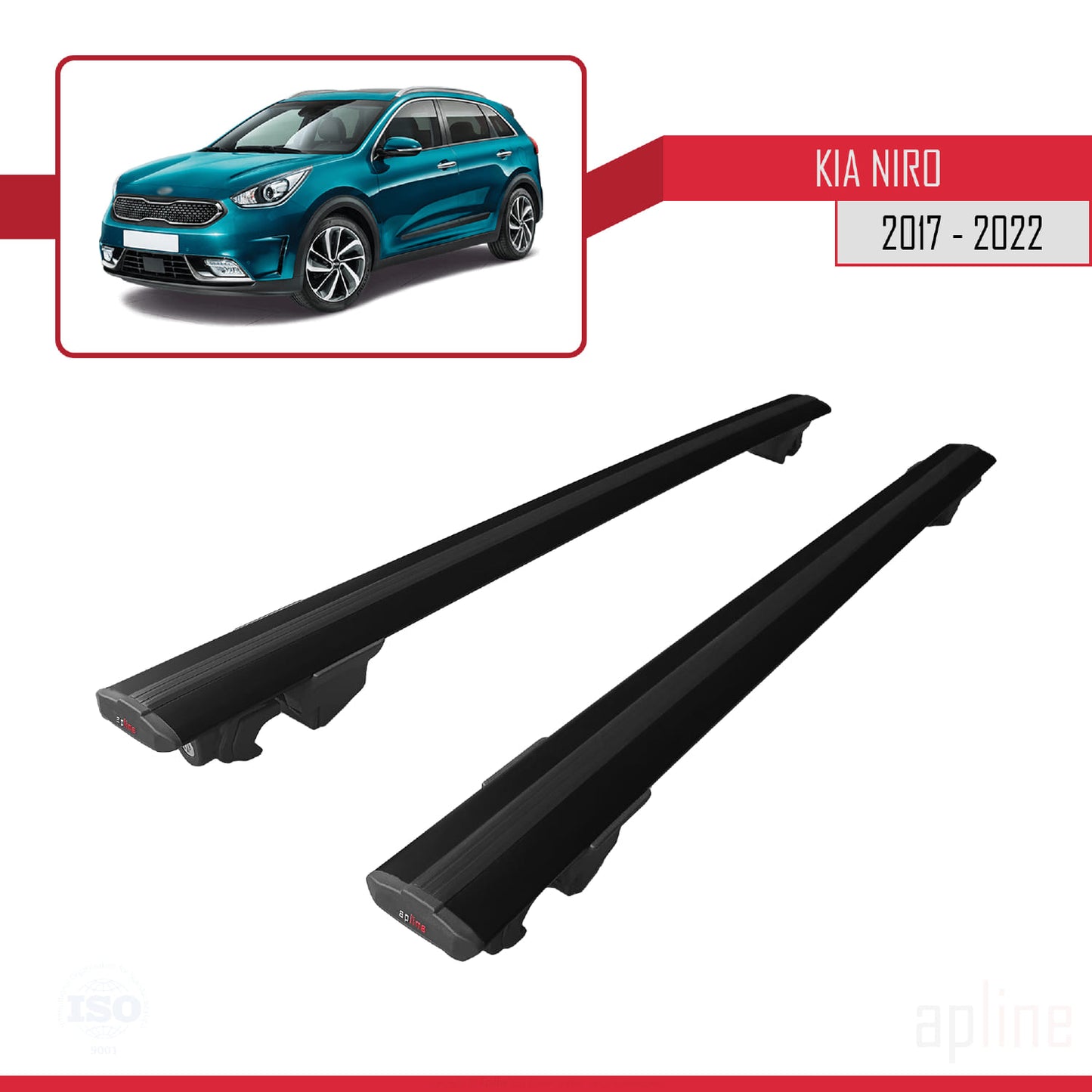 Kompatibel mit Kia Niro (DE) 2017-2022 HOOK Model Relingträger Dachträger Auto Gepäckträger Schwarz Aluminium 2 Stangen