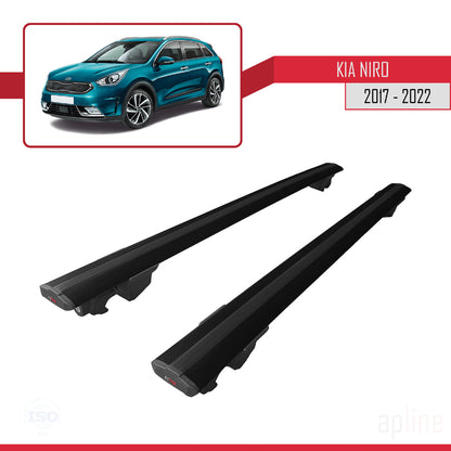 Kompatibel mit Kia Niro (DE) 2017-2022 HOOK Model Relingträger Dachträger Auto Gepäckträger Schwarz Aluminium 2 Stangen