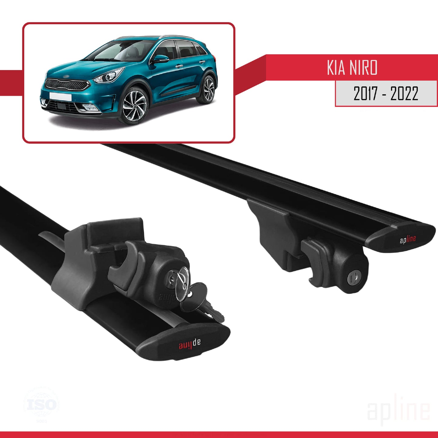 Kompatibel mit Kia Niro (DE) 2017-2022 HOOK Model Relingträger Dachträger Auto Gepäckträger Schwarz Aluminium 2 Stangen