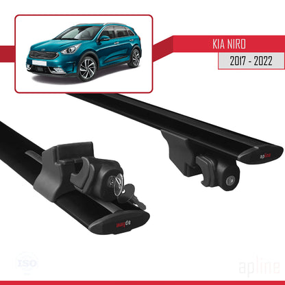 Kompatibel mit Kia Niro (DE) 2017-2022 HOOK Model Relingträger Dachträger Auto Gepäckträger Schwarz Aluminium 2 Stangen