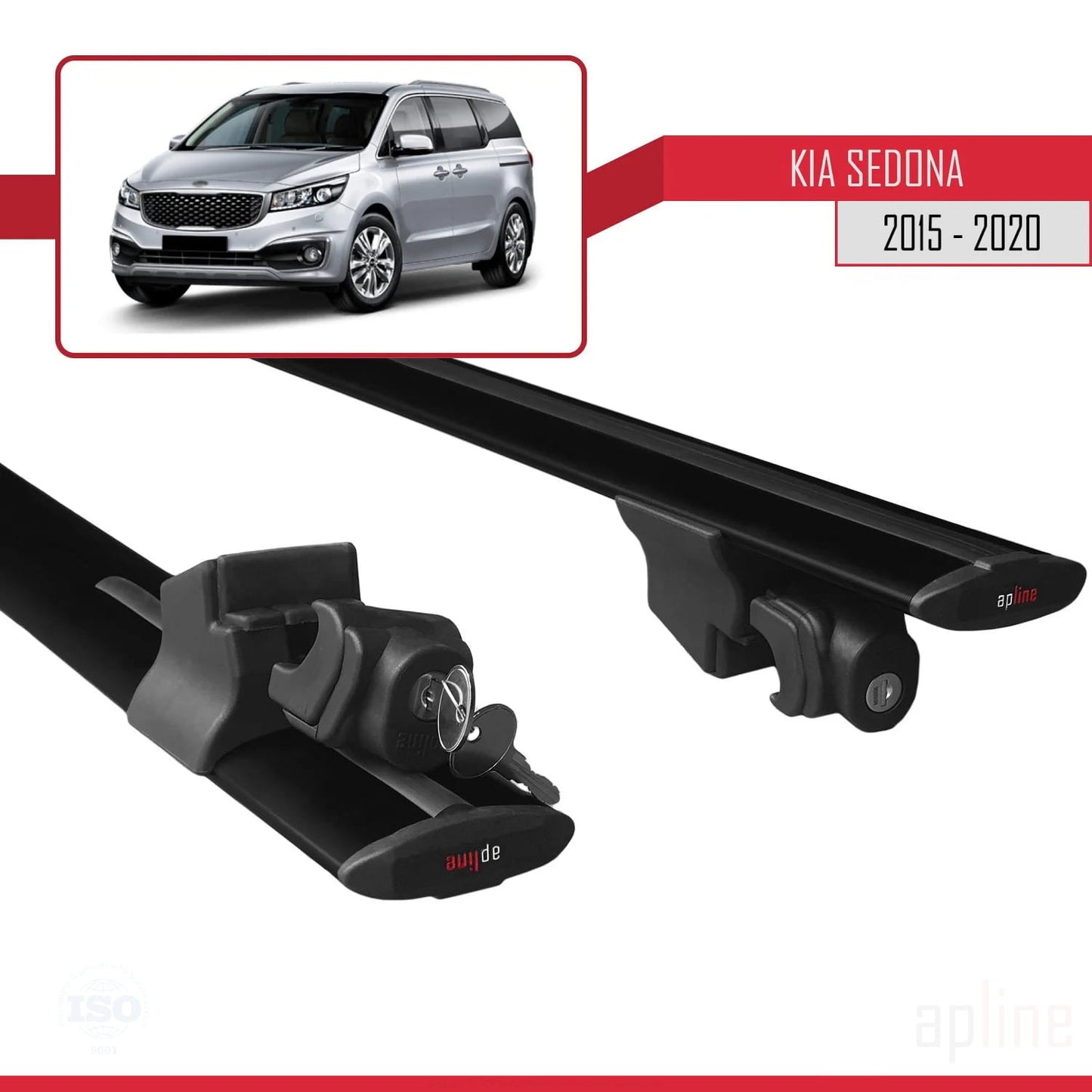 Kompatibel mit Kia Sedona 3 (YP) 2015-2020 HOOK Model Relingträger Dachträger Auto Gepäckträger Schwarz Aluminium 2 Stangen