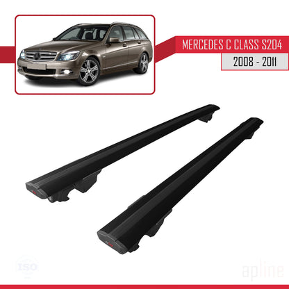 Compatible with Mercedes C Class 3 (S204) Pre-Facelift 2008-2011 HOOK Model Car Roof Rack Cross Bar Black Aluminium 2 Bars