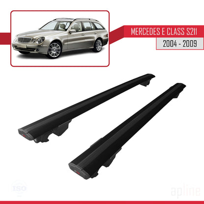 Kompatibel mit Mercedes E Klasse 3 (S211) 2004-2009 HOOK Model Relingträger Dachträger Auto Gepäckträger Schwarz Aluminium 2 Stangen