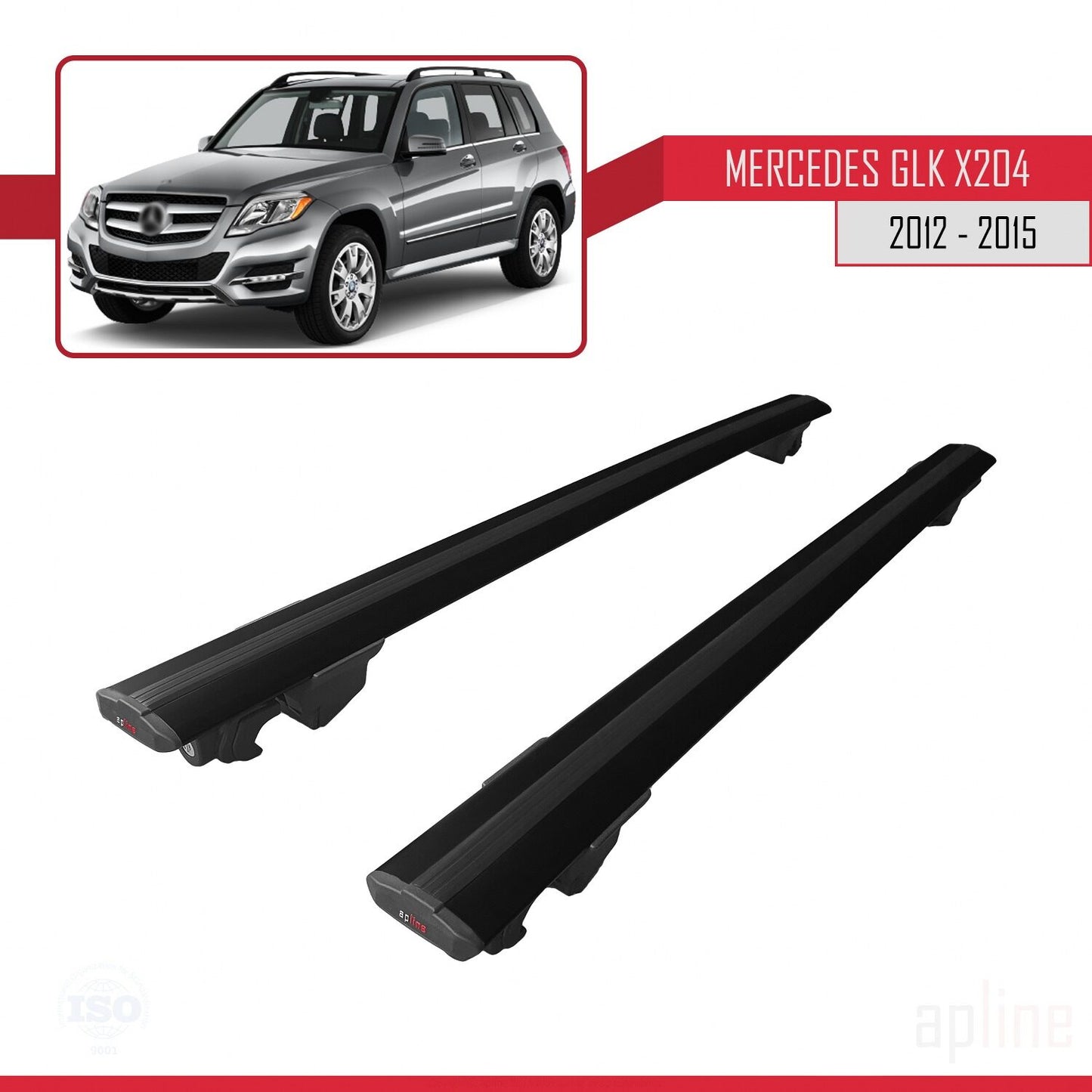 Kompatibel mit Mercedes GLK Klasse (X204) Post-Facelift 2012-2015 HOOK Model Relingträger Dachträger Auto Gepäckträger Schwarz Aluminium 2 Stangen