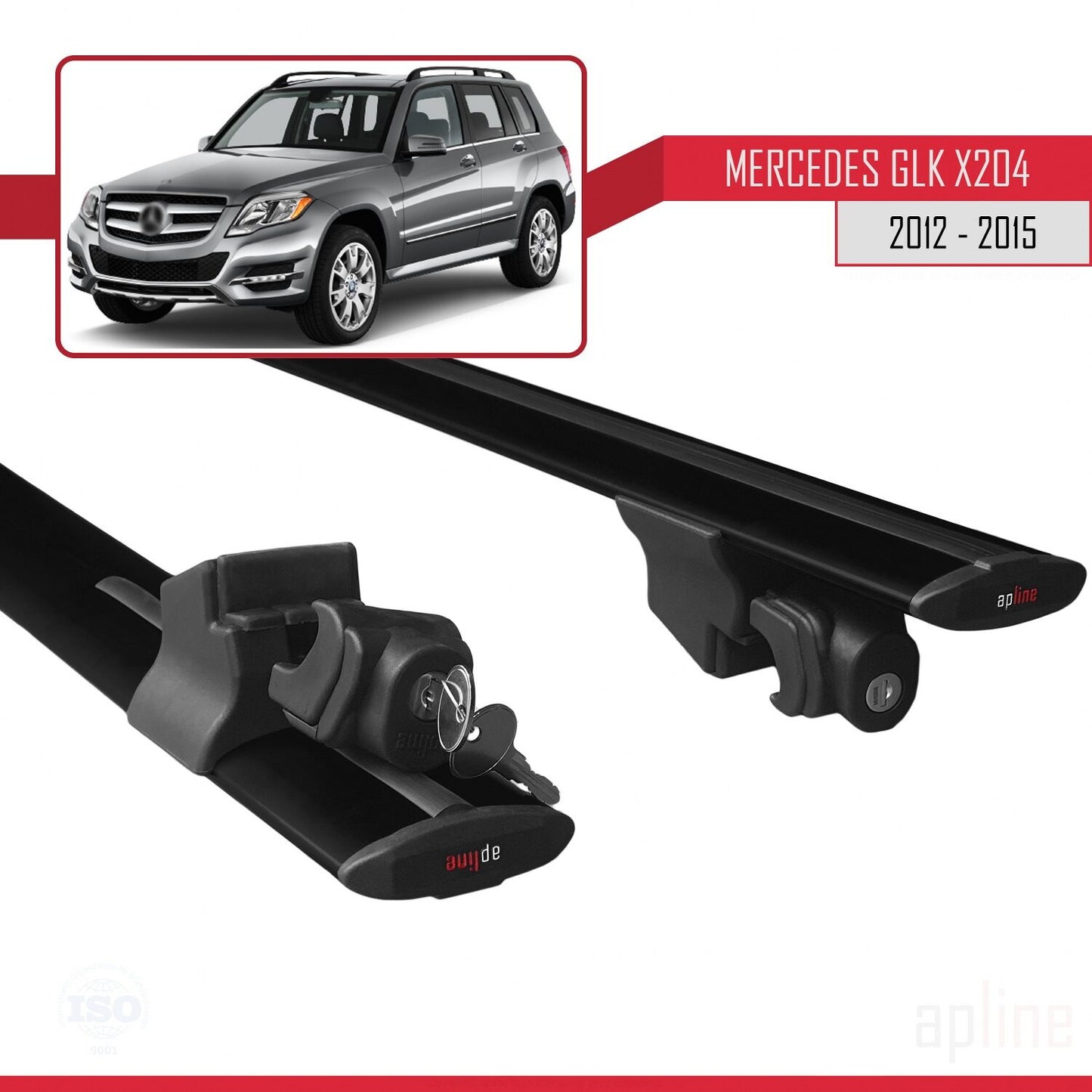 Kompatibel mit Mercedes GLK Klasse (X204) Post-Facelift 2012-2015 HOOK Model Relingträger Dachträger Auto Gepäckträger Schwarz Aluminium 2 Stangen