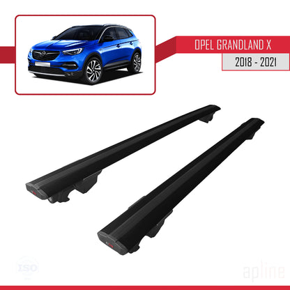 Kompatibel mit Opel Grandland X 2018-2021 HOOK Model Relingträger Dachträger Auto Gepäckträger Schwarz Aluminium 2 Stangen