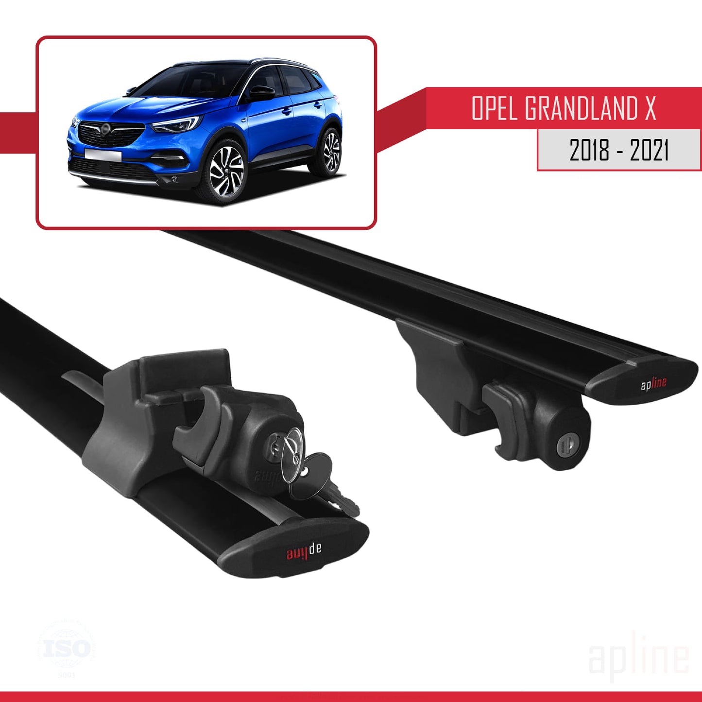 Kompatibel mit Opel Grandland X 2018-2021 HOOK Model Relingträger Dachträger Auto Gepäckträger Schwarz Aluminium 2 Stangen