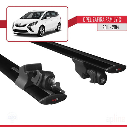 Compatible avec Opel Zafira Family B 2011-2014 HOOK Model Barres de Toit Railing Porte-Bagages de Voiture Noir Aluminium 2 Barres