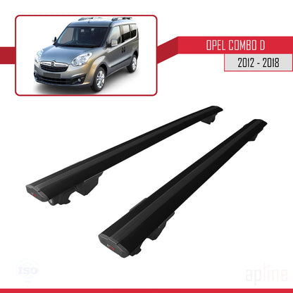 Kompatibel mit Opel Combo D 2012-2018 HOOK Model Relingträger Dachträger Auto Gepäckträger Schwarz Aluminium 2 Stangen