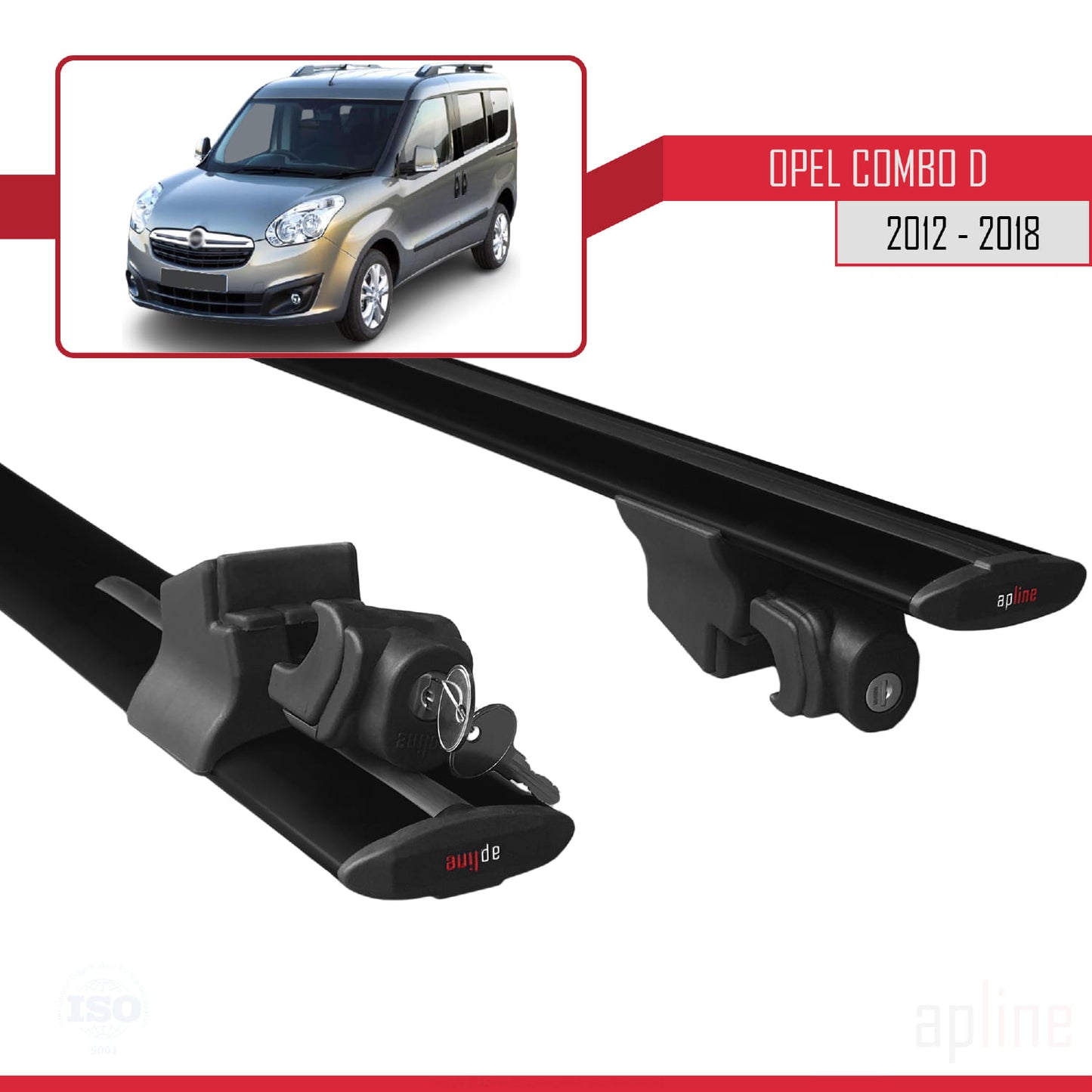 Kompatibel mit Opel Combo D 2012-2018 HOOK Model Relingträger Dachträger Auto Gepäckträger Schwarz Aluminium 2 Stangen
