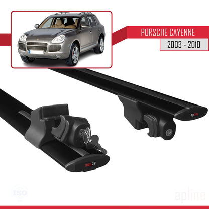 Compatible avec Porsche Cayenne (9PA) 2003-2010 HOOK Model Barres de Toit Railing Porte-Bagages de Voiture Noir Aluminium 2 Barres