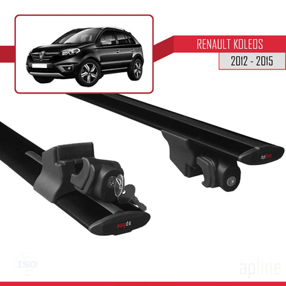 Compatible with Renault Koleos (HY) Post-Facelift 2012-2015 HOOK Model Car Roof Rack Cross Bar Black Aluminium 2 Bars