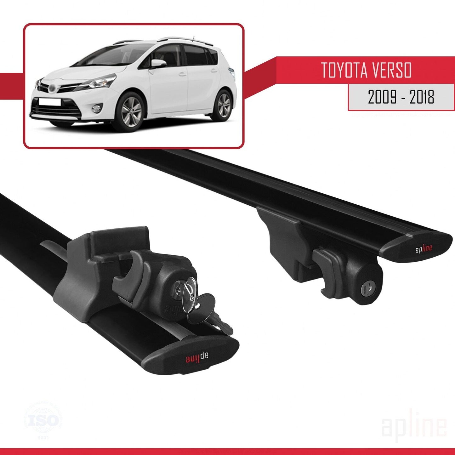 Compatible avec Toyota Verso (AR20) 2009-2018 HOOK Model Barres de Toit Railing Porte-Bagages de Voiture Noir Aluminium 2 Barres