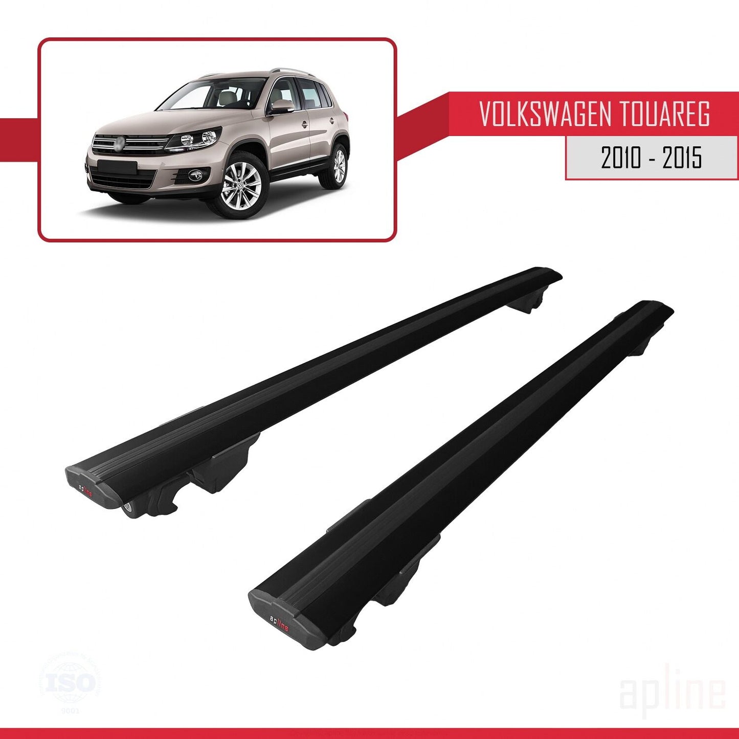 Compatible avec Volkswagen Touareg 2 (7P) Pre-Facelift 2010-2015 HOOK Model Barres de Toit Railing Porte-Bagages de Voiture Noir Aluminium 2 Barres