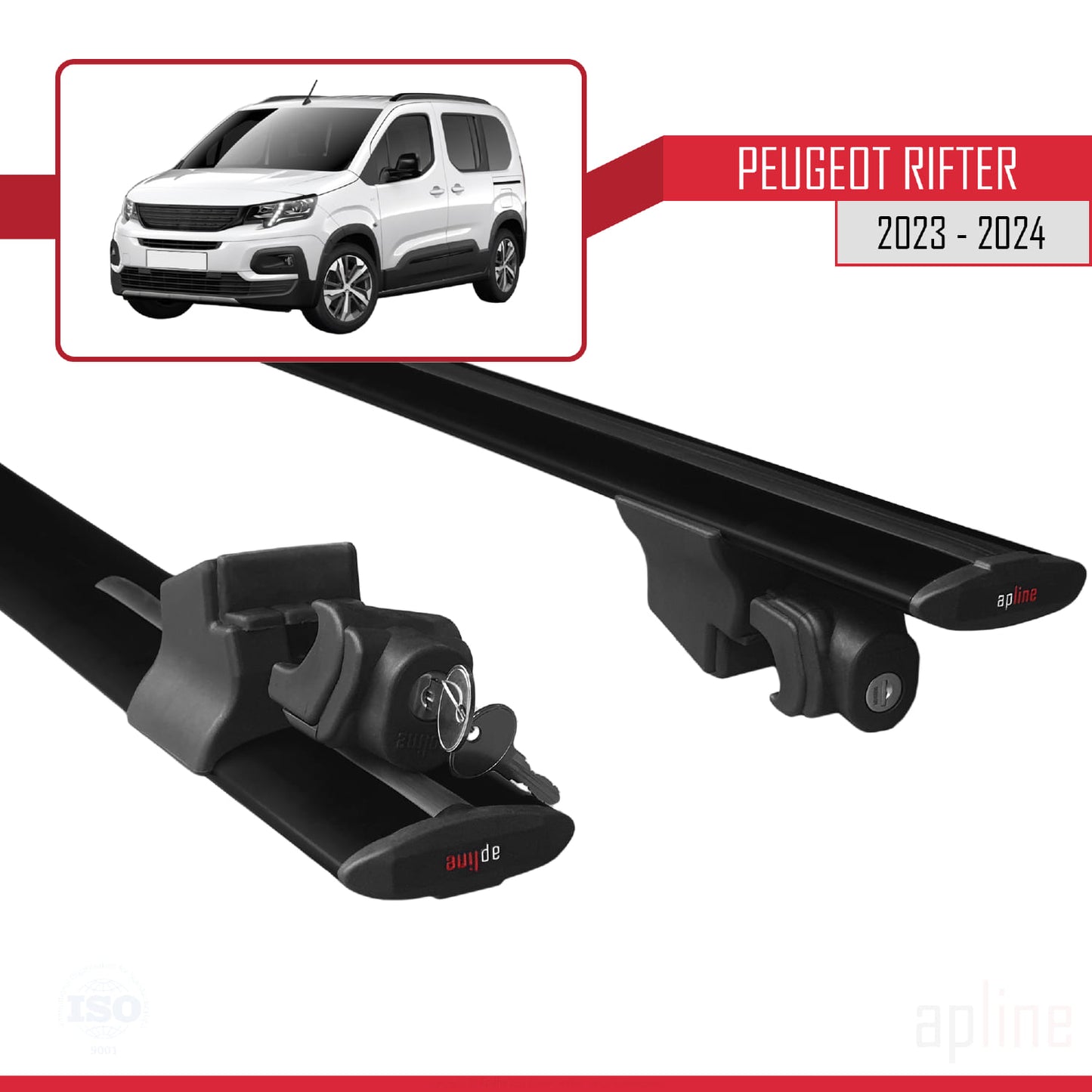 Compatible avec Peugeot Rifter 2023-2024 HOOK Model Barres de Toit Railing Porte-Bagages de Voiture Noir Aluminium 2 Barres