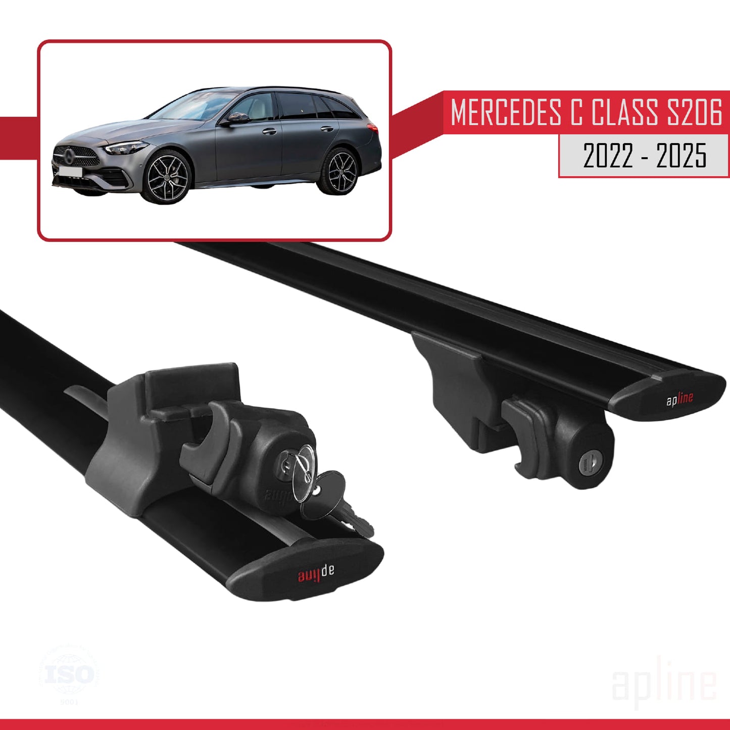 Compatible avec Mercedes Classe C 5 (S206) 2022-2025 HOOK Model Barres de Toit Railing Porte-Bagages de Voiture Noir Aluminium 2 Barres