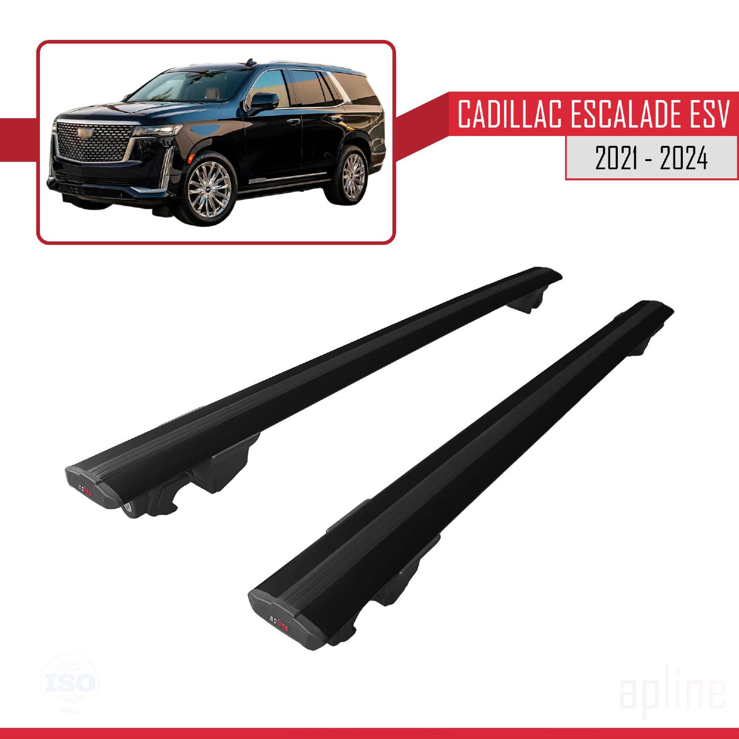 Compatible avec Cadillac Escalade ESV 2021-2024 HOOK Model Barres de Toit Railing Porte-Bagages de Voiture Noir Aluminium 2 Barres